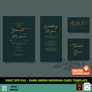 50-Set EPS/AI Dark Green Wedding Card Template Design Files | Editable Adobe Illustrator Digital Fil