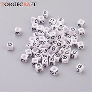 50gs 6MM Letter G Letter White Acrylic Cube Beads Horizontal Hole Size: 6mm wide 6mm long 6mm high h