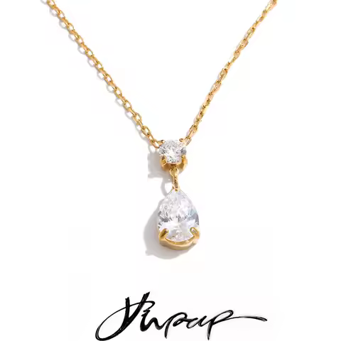 Yhpup Stainless Steel Cubic Zirconia Water Drop Pendant Necklace High-Grade Shiny Premium Collar Jew