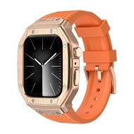 ชุดดัดแปลงเคสโลหะสุดหรูสายยืดกีฬาซิลิโคนใช้ได้กับนาฬิกา Apple 9 8 7 44มม. 45มม. IWatch Series 6/5/4