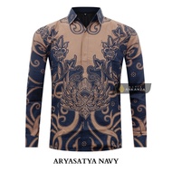 KEMEJA Original Batik Shirt With ARYASATYA NAVY Motif, Men's Batik Shirt For Men, Slimfit, Full Layer, Long Sleeve