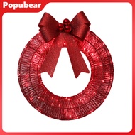 Popubear Christmas Wreath with Steady Lighting Weather-resistant Fabric Garland Large Bow Led Lighte