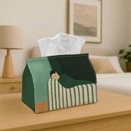 1pc 2D Flat Morandi Green Healing Style Sleeping Figure Tissue Paper Holder, Minimalist Artistic Han