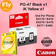 Canon PG-47 / PG47 Original Ink Cartridge + 1 Ream iK Yellow A4 Paper (500pcs) E400 E410 E460 E470 E480