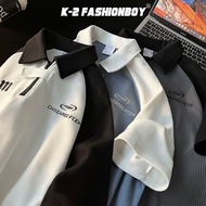 [K-2] Summer Short-Sleeved POLO Shirt Stitching Color Contrast Niche Design Lapel Waffle Loose Top E