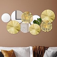 Hicarer 9 Pcs Metal Home Decor Multi Metal Wall Decorative Circle Plates Mirror Modern Round Accent 