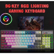 96 Key Gaming Keyboard, White and Gray, Wired RGB Membrane Keyboard with Mechanical Typing Feel, for