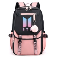 HS กระเป๋าเป้สะพายหลัง Oxford BTS สไตล์เดียวกันกระเป๋าเป้ที่มีช่องเสียบ USB ชาร์จกลางและ Ransel Anak