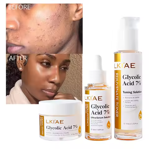 LKIAE Glycolic Acid Brightening Skin Care Set, Reduce Dark Spots, Unclog Pores, Clean Skin, Whitenin