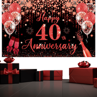 1pc 40th Anniversary Decoration, Red & Black 40th Happy Anniversary Banner 180cm * 110cm/70.8in * 43