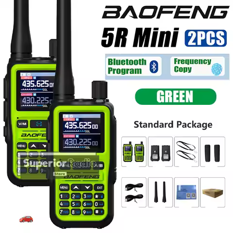 UV-5R Mini Baofeng Walkie Talkie Bluetooth APP Green Color USB-C Jack 999 Channel AM Powerful Flashl