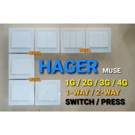HAGER MUSE SERIES WALL SWITCHES (1G / 2G / 3G / 4G / 1-WAY / 2-WAY / PRESS / BELL PRESS)