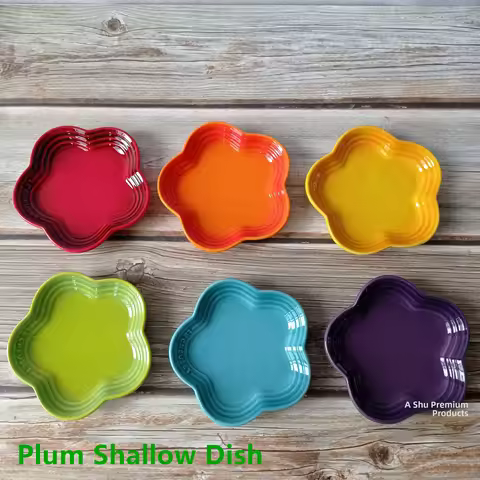 Le Creuset Cool Color Underglaze Ceramic Plate Floral Design Condiment Dish Dessert Plate French Sty