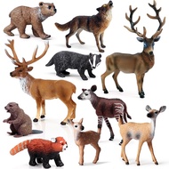 10PCS Forest Animal Figures, Realistic Woodland Animal Figurines, Plastic Jungle Animal Toys Set wit