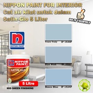 Nippon Paint Paint for Interior Satin-Glo 5 Litre Yours Truly 1530P / Blue Wish 1538P / Bosco Blue 1