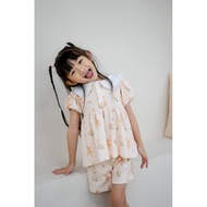 Coastberry Swan Lake Ballerina Bunnies Puff Sleeves Babydoll 2 Piece Set - 100% Natural Cotton Pink 