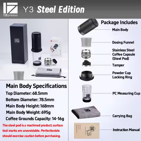 1zpresso Y3 portable espresso coffee maker stainless steel capsule coffee machine outdoor sport desi