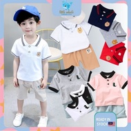 🐳Short Sleeve Baby Boy Kids Polo Shirt Set Dino Design POLO T-shirt + Pant Baju Kanak-Kanak Lengan P