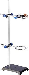 stonylab Lab Stand Set, Steel Support Stand with Rod (22.4 inch L), 4-Prong Burette Clamp, Retort Ri