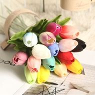 (No Vase) Combo 10 High-Quality PU Fake Tulips - Beautiful Decorative Silk Flowers - Fake Desktop Flowers
