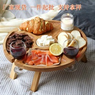 Outdoor Picnic Wine Table Wooden Dried Fruit Tray Foldable Tray Portable Dining Table Goblet Wine Ra