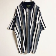 古著圓桌騎士短袖 Polo 衫，條紋，超大，XXL 碼