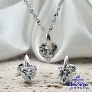 Unisilver 925 Sterling Silver Cz Heart Pendant Necklace & Earrings Set (SET54-1001)