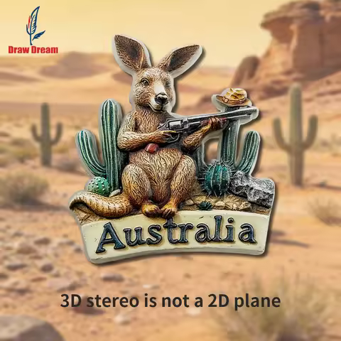 1PCAustralian Gun-Emblazoned Kangaroo 3D Stereoscopic Refrigerator Magnet, Travel Souvenir Collectio