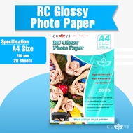 CUYI RC Glossy Photo Paper 200gsm A4 Size No Back Print Photo Paper (20 sheets / pack)