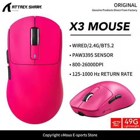 X3 ATTACK SHARK X3Pro Bluetooth Gaming Mouse PAW3395 Sensor TTC Encoder Black Mamba Switch and 1K/4K