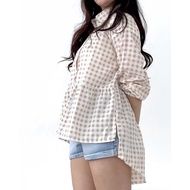 KEMEJA C5X Jeans Leona Women's Blouse Top, Asymmetrical Layer Model, Pastel Plaid Pattern