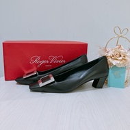 ROGER VIVIER 羅杰 維維亞小高跟漆皮全黑色鞋DECOLLETE BELLE VIVER PUMPS IN PATENT LEATHER