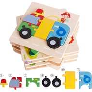 Wooden Puzzle Jigsaw Toy, 8 Pack Puzzle Toys for Toddlers 3-4 Years Old boy and Girl Birthday Gift E