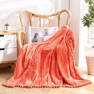 Soft Flannel Striped Tassel Ball Blanket Solid Color Flannel Nap Covering Blanket Sofa Bed Cover Air Conditioning Fluffy Plaid Throw Blanket For Sofa Single Bed Queen Bed