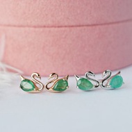 深綠祖母綠寶石耳環，925銀