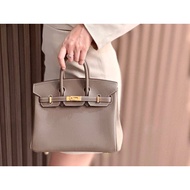 [Landon]  （Elephant Grey）Handmade Wax Line Customization Togo Leather Women's Elegant Handbag
