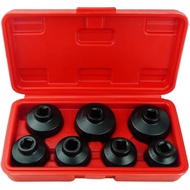 Oil Filter Socket Set Includes 24mm,27mm,29mm,30mm,32mm,36mm,38mm. 7-Piece Oil Filter Wrench Set for