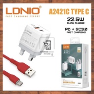 ☆ LDNIO A2421C 4.5V-5A 22.5W / PD Fast Charging QC 3.0 Charger with USB Cable ☆