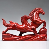 Red Wood Carving Auspicious Decorative Figurine Horse