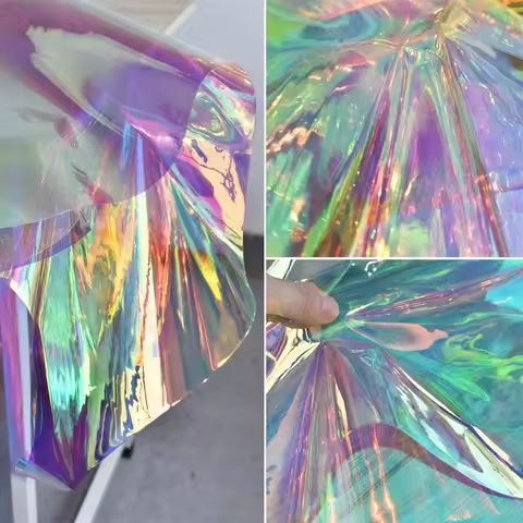 Thin Transparent Iridescent TPU Artificial Leather Fabric Waterproof Raincoat Wedding Photography Ba