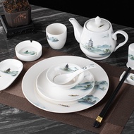Star Hotel Restaurant Bone Saucer Wing Bowl Three-Piece Set Hotel Restaurant Dishes Chinese Landscap