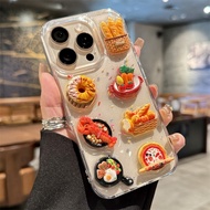 3D Food Doll Donut Clear Phone Case iPhone 16 15 14 13 12 11 Pro Max Plus Funny Pizza Soft Silicon B