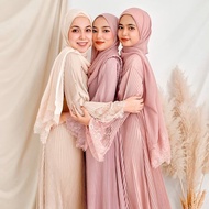 yeleedon Pleated Allium Lace Abaya turki terbaru 2024 Jubah Raya viral Maxi Dress Putih Perempuan Muslimah Party