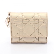 【二手】迪奧 Lady Dior 三折錢包，藤格紋，金色，羊皮，女士，二手 A