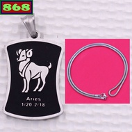 Aries - Aries stainless steel pendant with white solid stainless steel chain necklace + white stainl