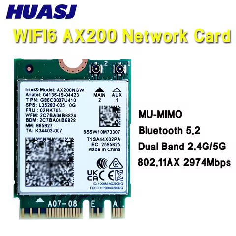 Dual band 2.4Gbps Intel Wi-Fi 6 AX200 AX200NGW 802.11ax/ac MU-MIMO 2x2 Wifi module NGFF M.2 Bluetoot