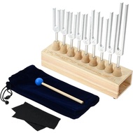 9 Solfeggio Tuning Forks Kit Healing Tuner with Resonance Chamber Silicone Hammer and Bag for Freque