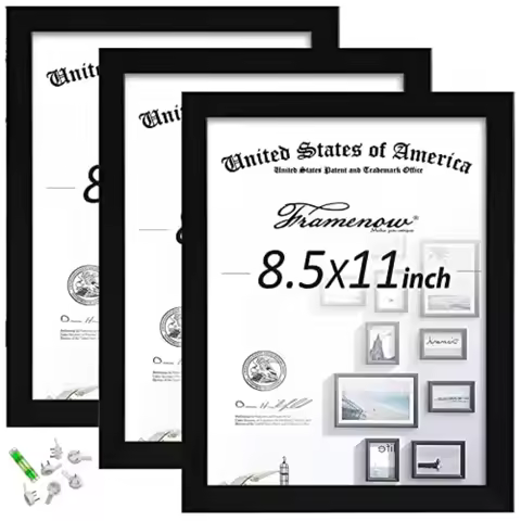 8.5x11 Picture Frames Set of 3 Shatter-Resistant Glass Display Certicate or Pictures 8.5 by 11 To Wa
