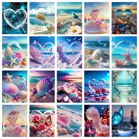 AZQSD Diamond Painting Seaside Landscape Starfish Shells Embroidery Sale Scenery Home Decor 30x40cm 