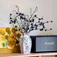 1pc Exquisite Cinnabar Red Mouth & Blue Body Octagonal Vase, High-Temperature Underglaze Painted Vas